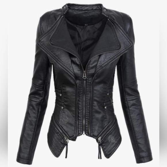 Vegan Leather Fitted Moto jacket. - Picture 1 of 14